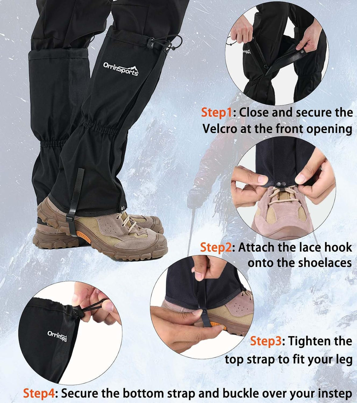 Waterproof Leg Gaiters for Men Women, Adjustable Snow Boot Gators for Hiking, Skiing, Hunting, Outdoor Adventures