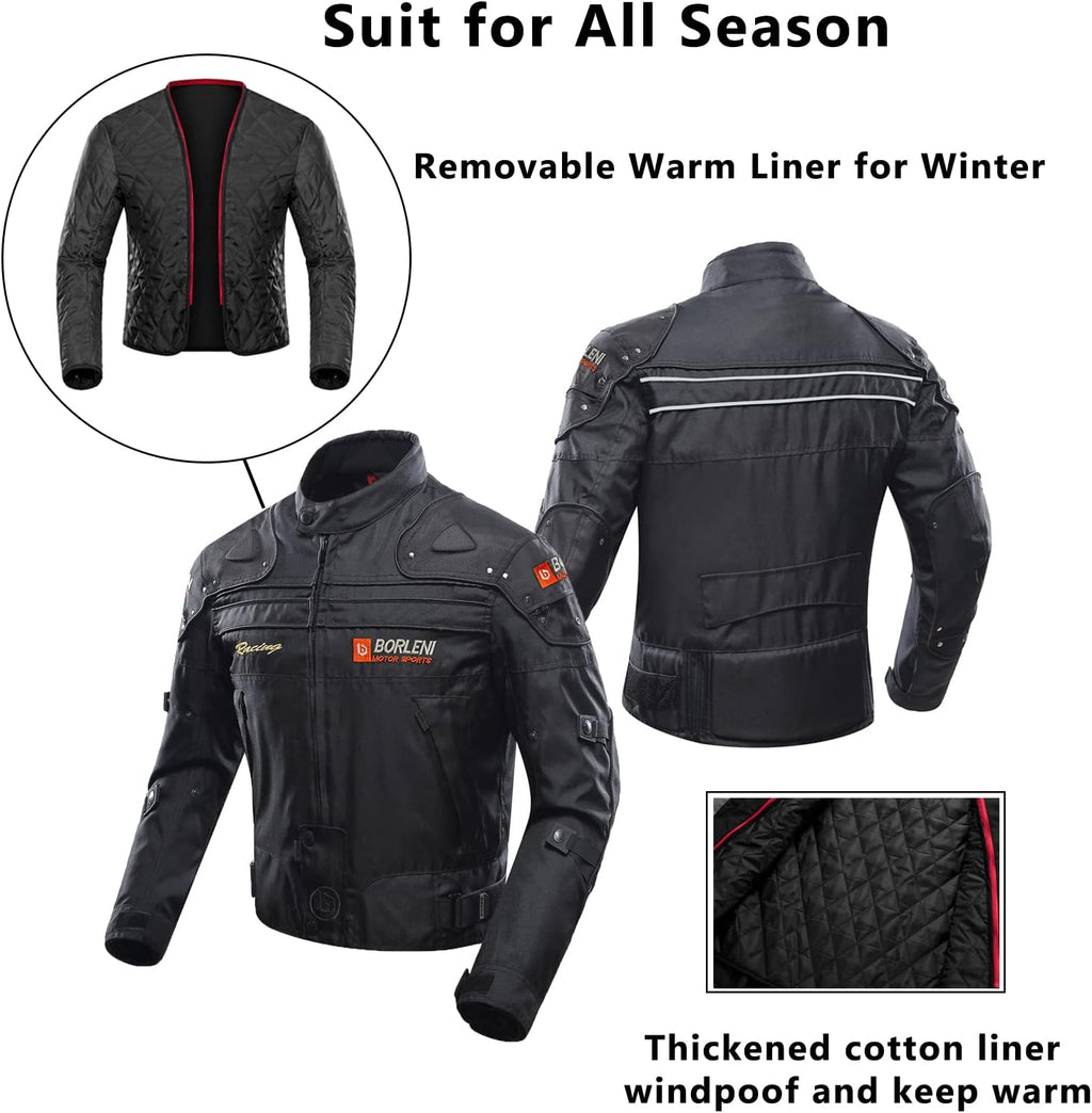 BORLEN Motorcycle Jacket for Men with Armor CE Certified Riding Jacket
