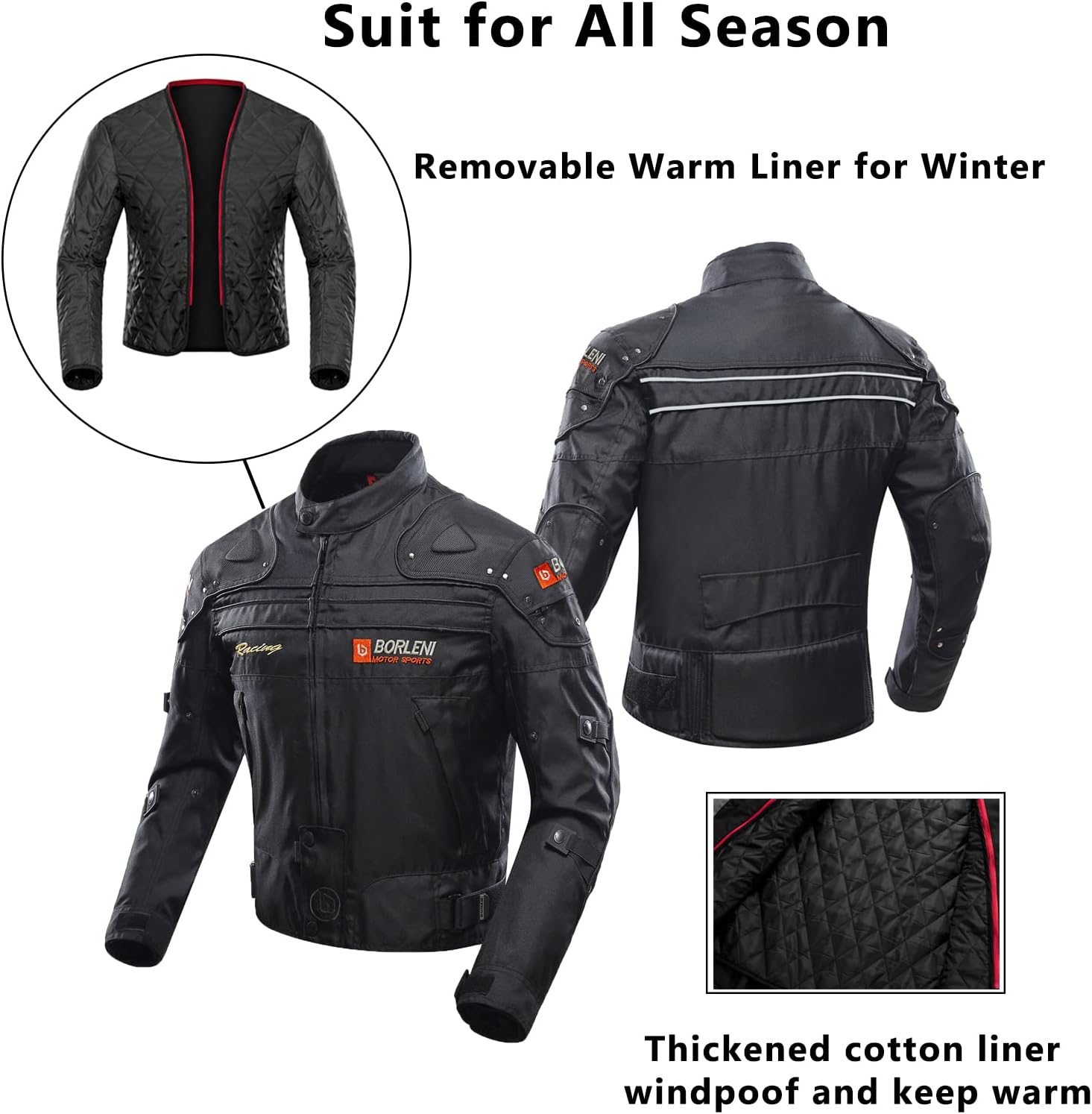 BORLEN Motorcycle Jacket for Men with Armor CE Certified Riding Jacket