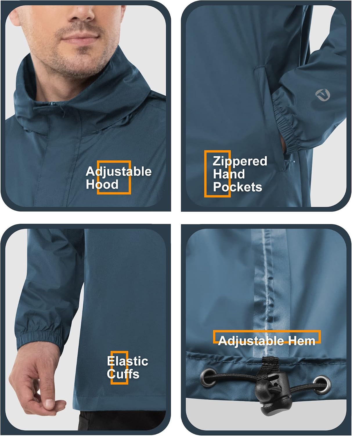 Outdoor Ventures Men's Rain Jacket Waterproof Lightweight Packable Pullover