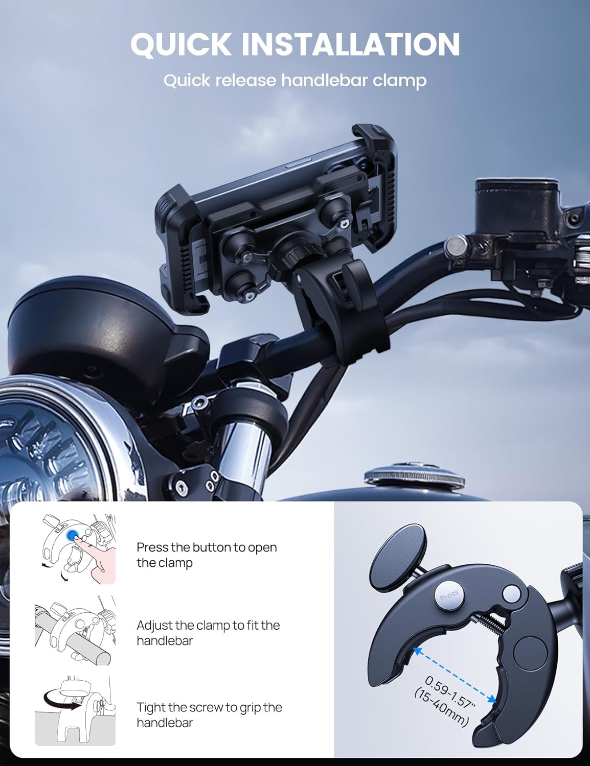 Lamicall Motorcycle Phone Mount Holder with Dual Vibration Dampener