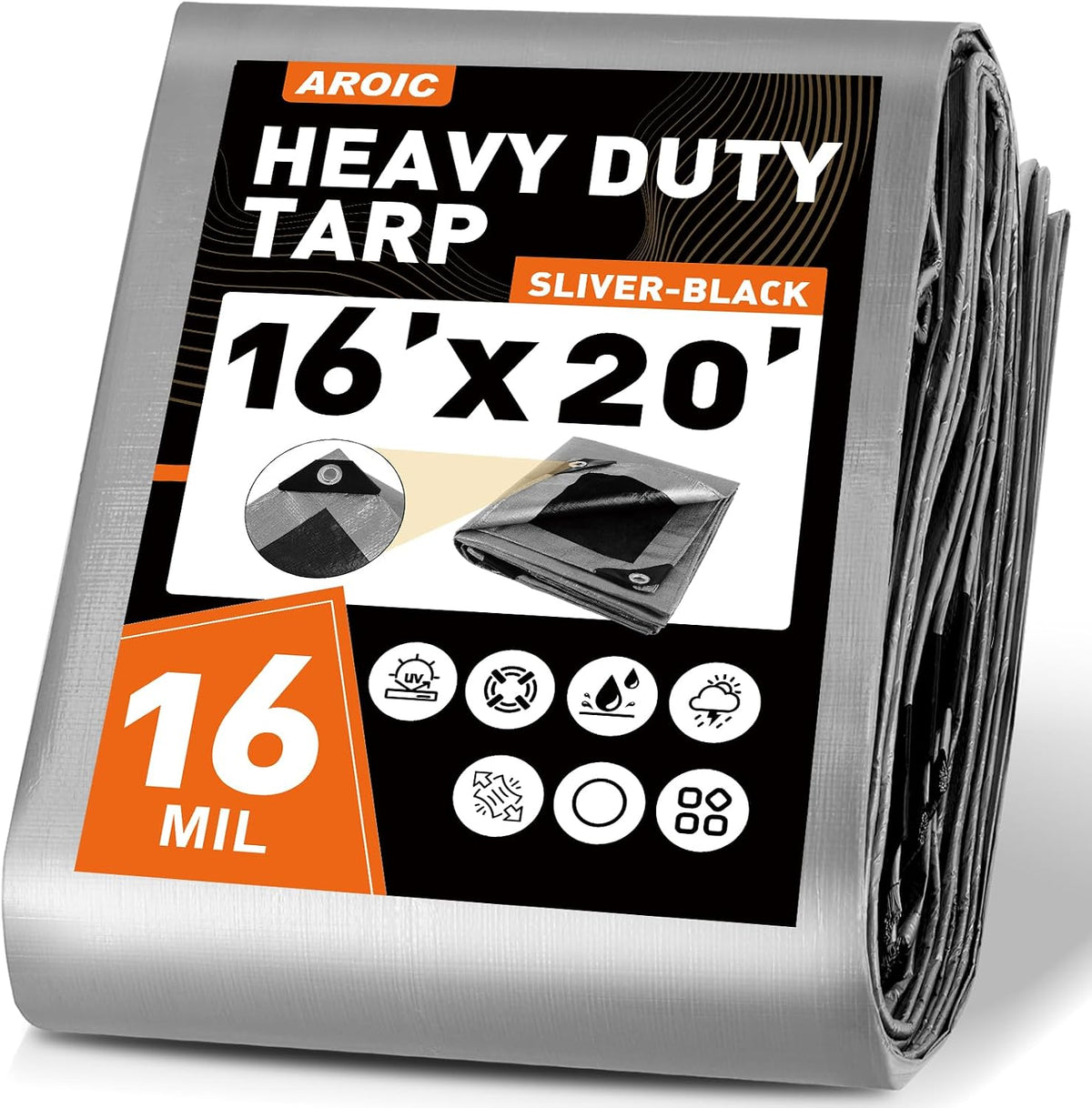AROIC 10x20FT Heavy Duty Tarps, Waterproof 16 Mil Thick Camping Tarp