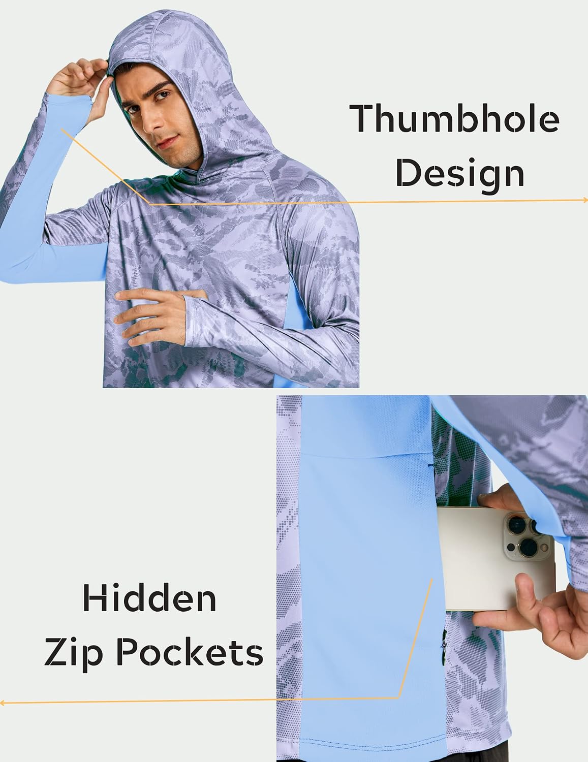 COOrun Men's Hooded Sun Shirts with Mask Fishing Shirts for Men Long Sleeve UPF 50 Rash Guards Cooling Hoodies Hiking Shirts