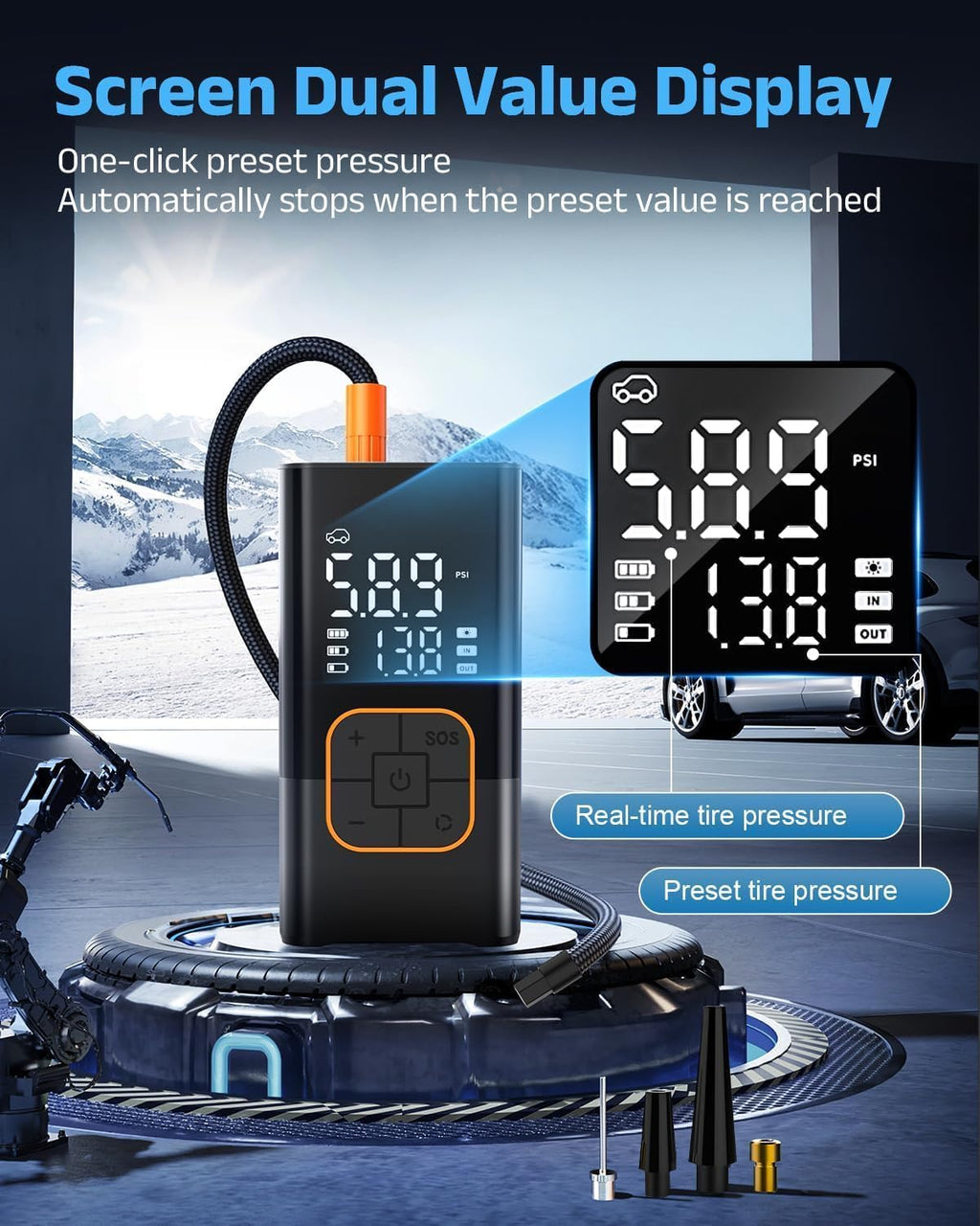 Tire Inflator Portable Air Compressor, Cordless Car&Bike Tyre Pump