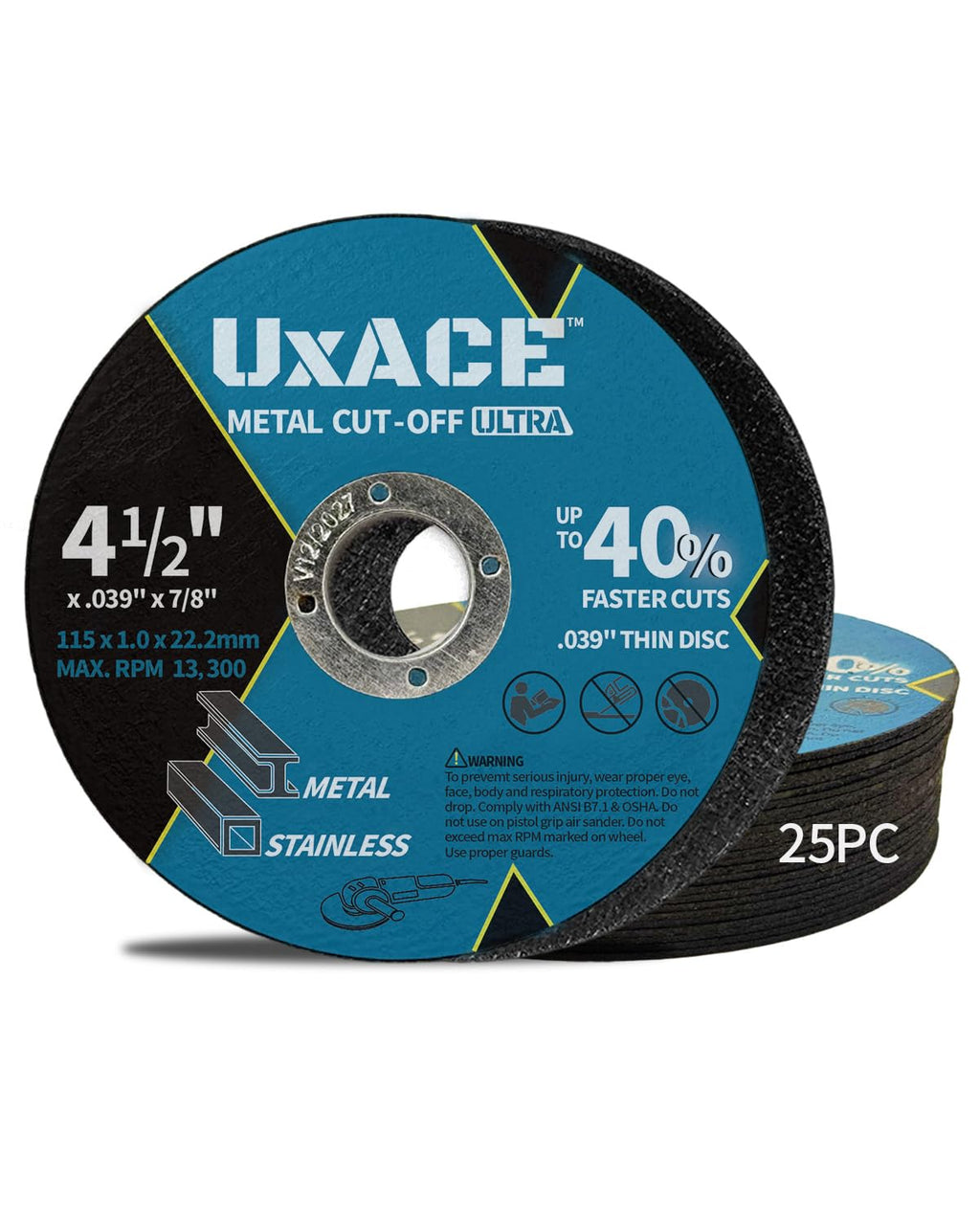 4-1/2 Inch Cut-Off Wheel for Metal, Stainless Steel, Aluminum Cutting, Professional Super Thin Metal Cutting Disc for Angle Grinder, Die Grinder or Cut-Off Tools, 7/8 inch Arbor, 25 Pack