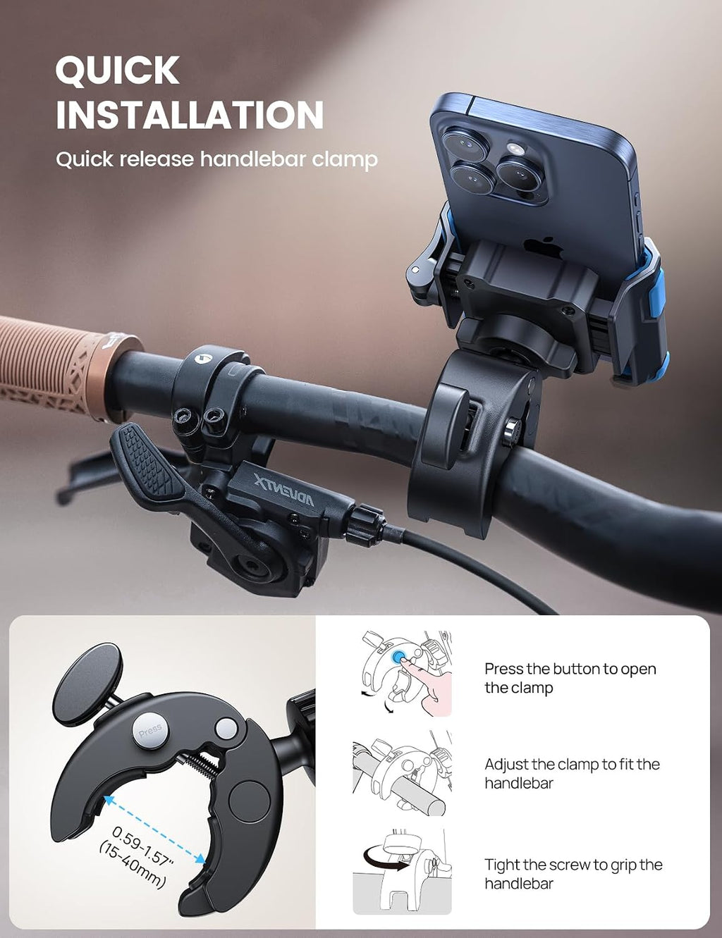 Lamicall Motorcycle Bike Phone Mount, 1s Lock Bike Phone Holder
