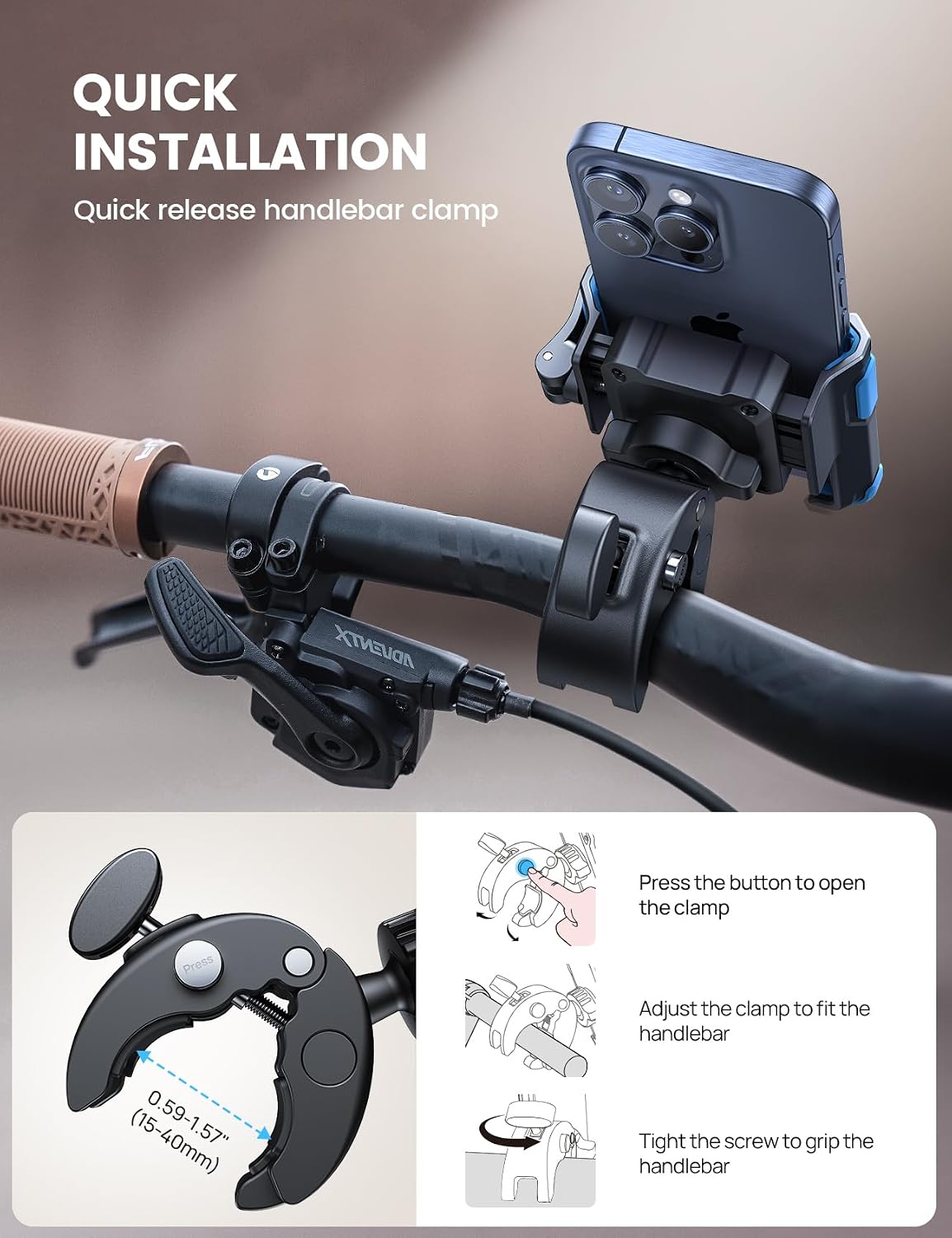 Lamicall Motorcycle Bike Phone Mount, 1s Lock Bike Phone Holder