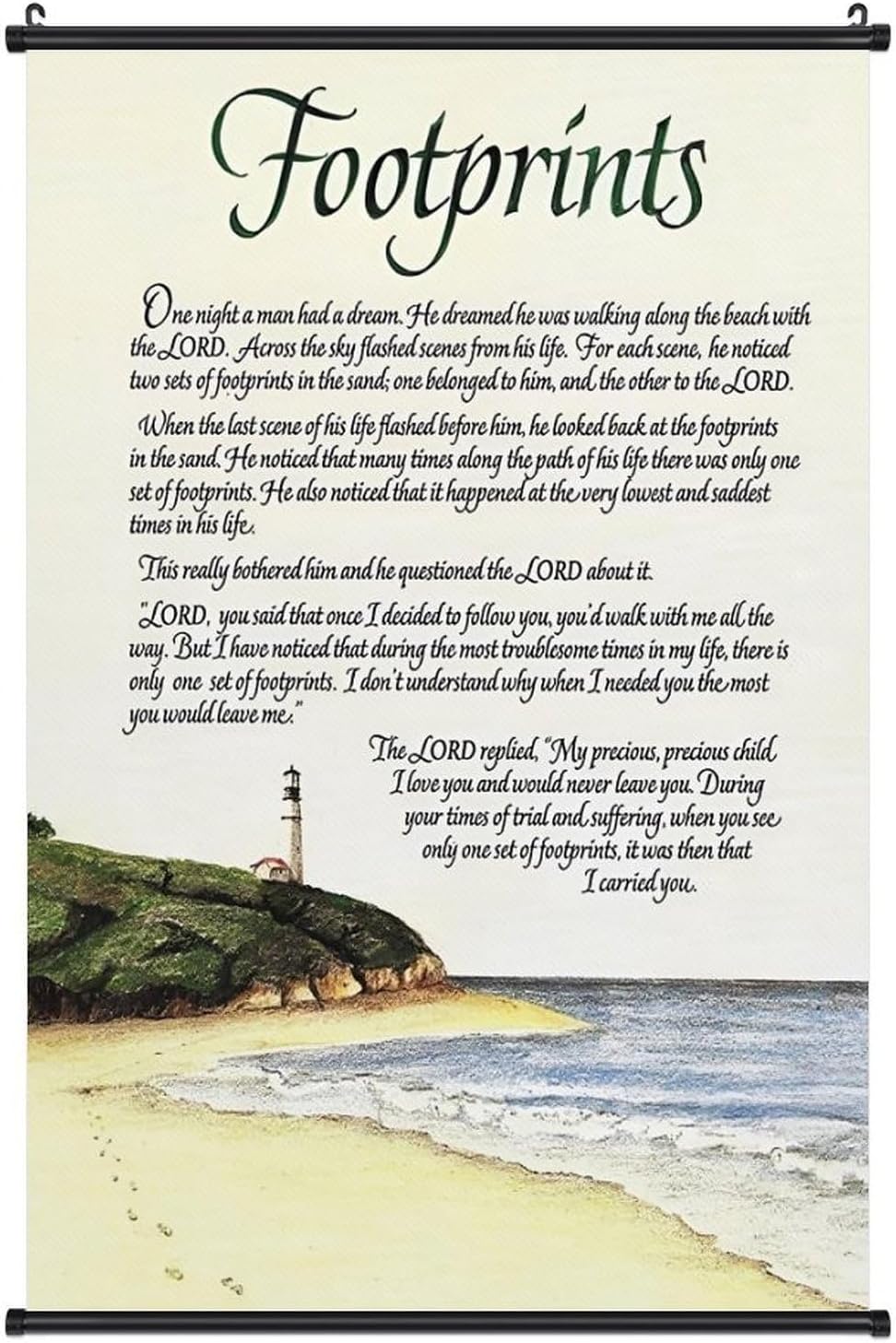 Footprints in the Sand Religious Canvas Wall Art Posters, Inspirational Beach Sunset Poem Print Poster (Framed 12x18inch, Footprints(5))