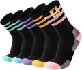 COOPLUS Womens Athletic Crew Socks Cushioned Cotton Wicking Outdoor Recreation Sports Calf Socks 5 Pairs
