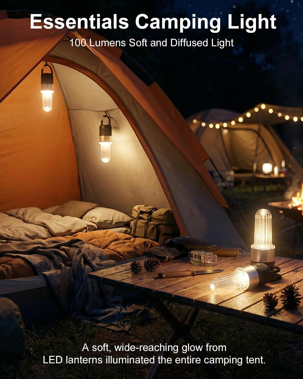 Livinlarge Led Camping Lantern USB Rechargeable with Hook,4 Lighting Modes,