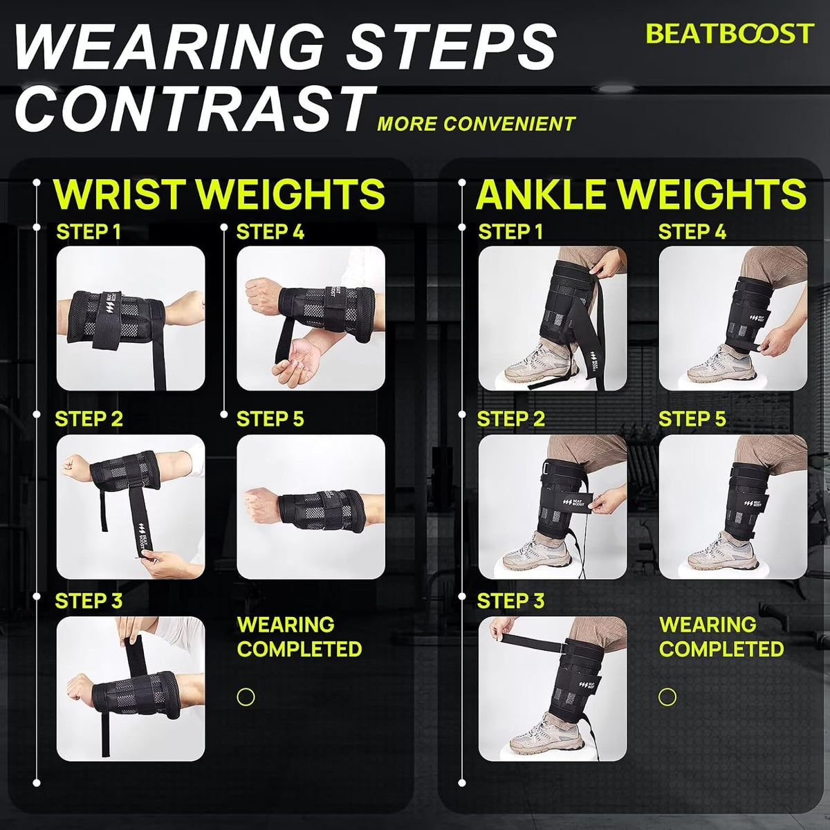 BeatBoost Ankle Wrist Weights 5lb/10lb/15lb/20lb/25lb/30lb Adjustable Leg Arm Weights for Men Walking Pilates Exercise Workout Gym Aerobics