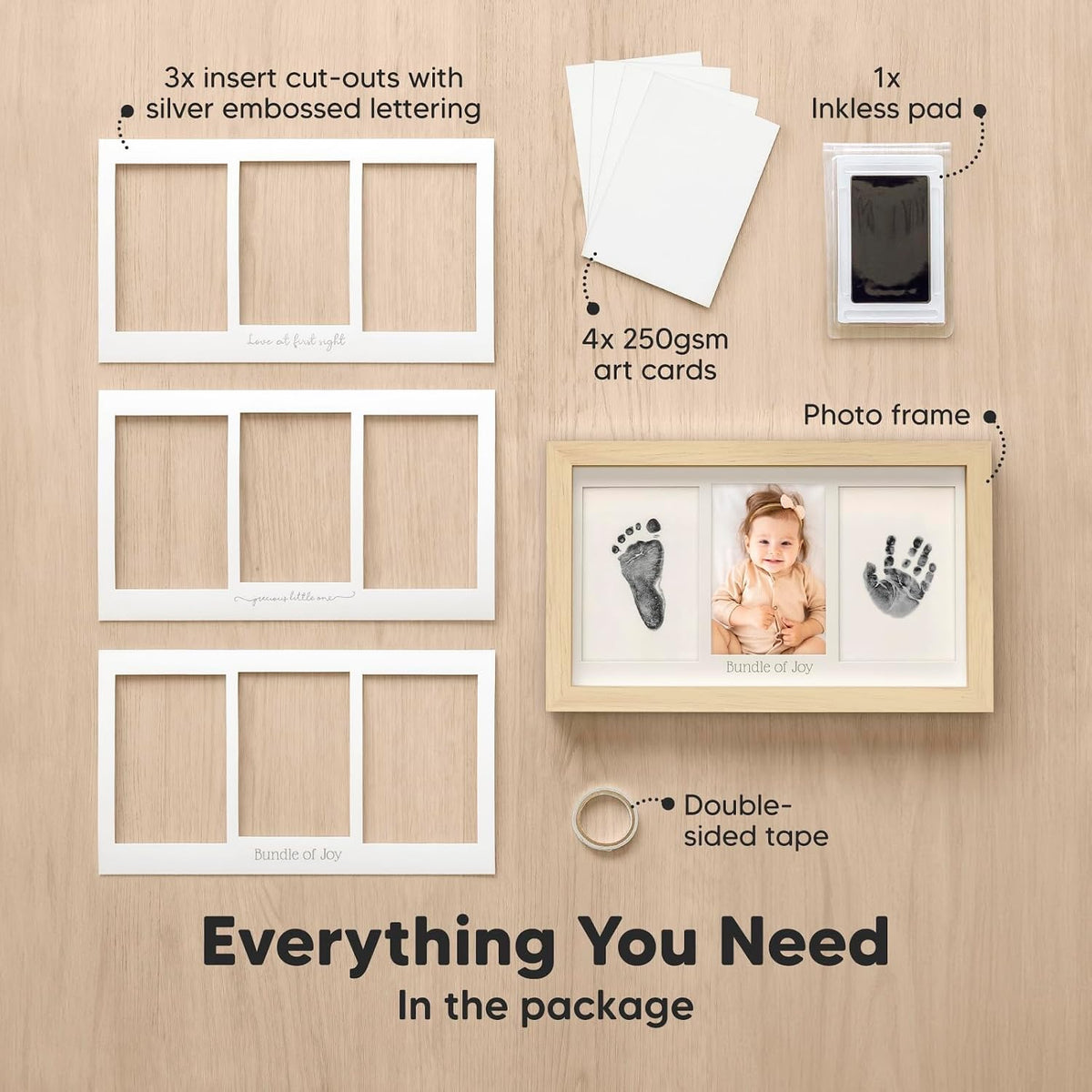 Inkless Hand and Footprint Kit, Boy Girl Newborn Keepsake (Ash Wood)
