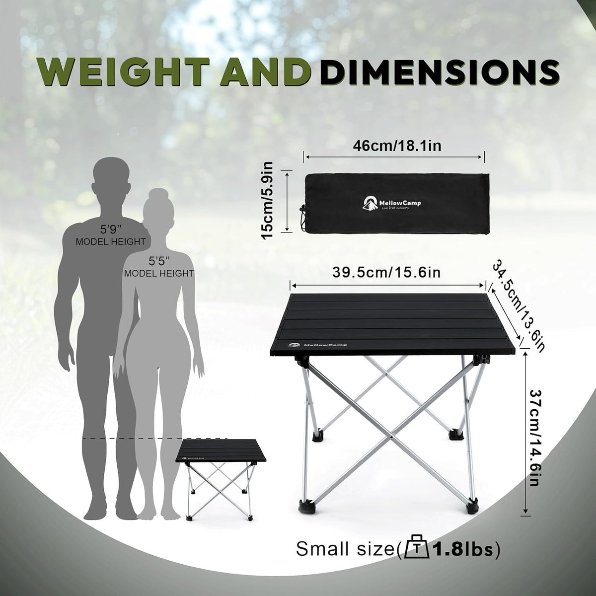 MellowCamp Camping Side Table, Ultralight Aluminum Folding Table, Small Compact Portable Ideal for Camping, Hiking, Beach, Outdoor Cooking, Picnics (Black, Small)