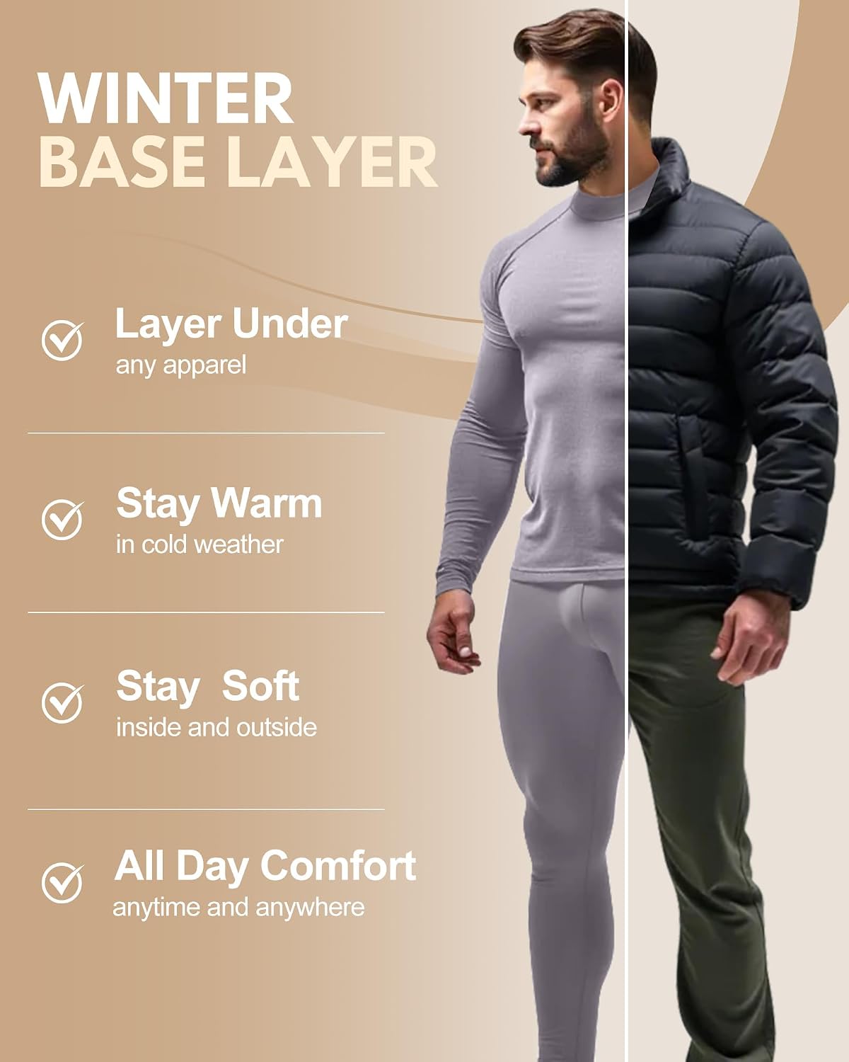 Mens Thermal Underwear Long Johns Base Layer Set Cold Weather 1/2/3 Pack