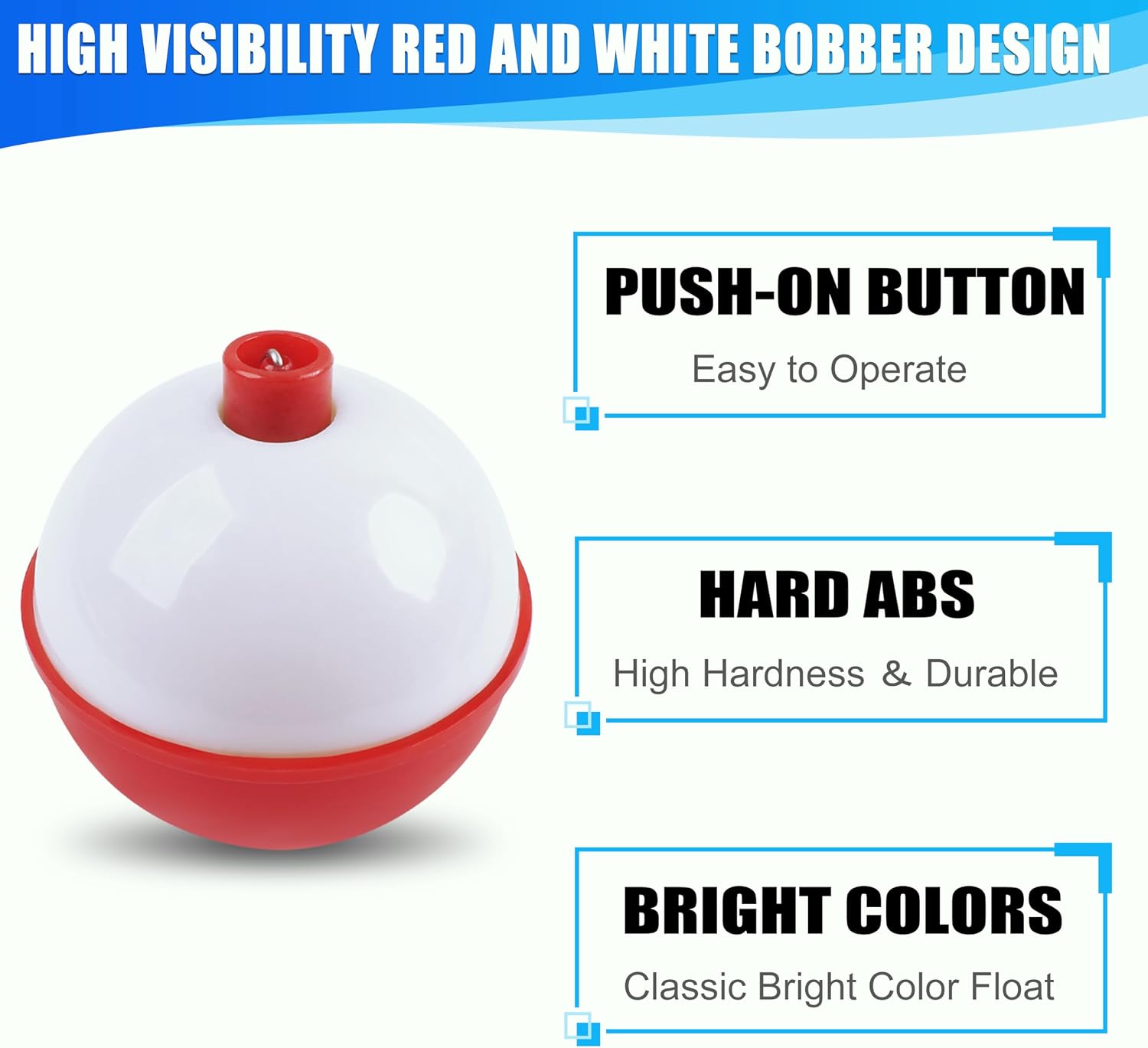 AGOOL Fishing Bobbers Set Snap Hard ABS on Red/White Fishing Floats Bobbers Push Button Round Buoy Floats Tackle Accessories Size: 0.5/0.75/1/1.25/1.5/1.75/2/2.5 Inch