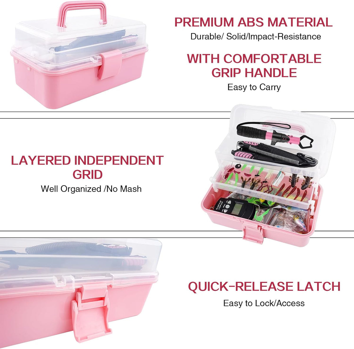 3-Layer Pink Fishing Tackle Box Lure kit with Tackle Included Fishing Gear