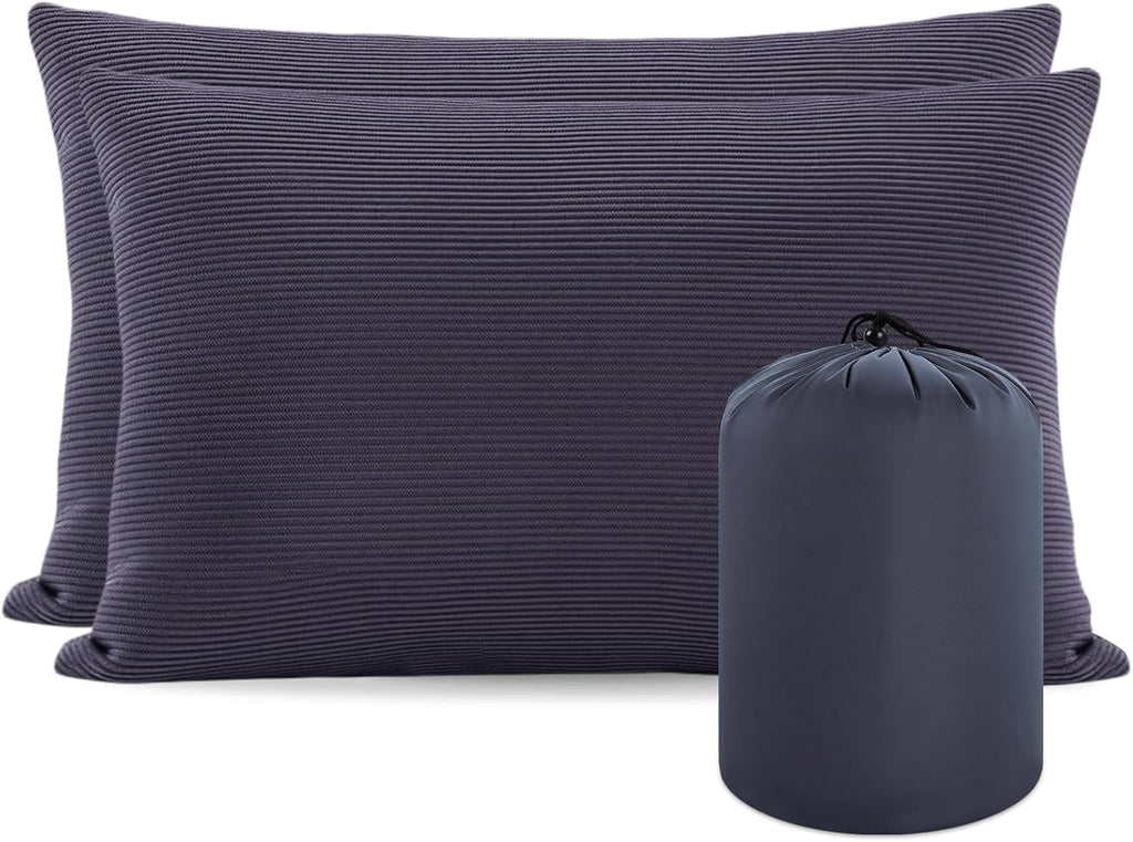 MOON LENCE Camping Pillows 2 Pack, Compressible Camp Pillow with Washable Cover & Carry Bag, Plush Filled Backpacking Pillow for Hiking, Travel, Sleeping 14"x18" Light Grey