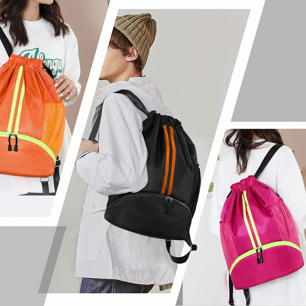 Hoedia Sports Drawstring Backpack - Swim Gym Bag for Women and Men