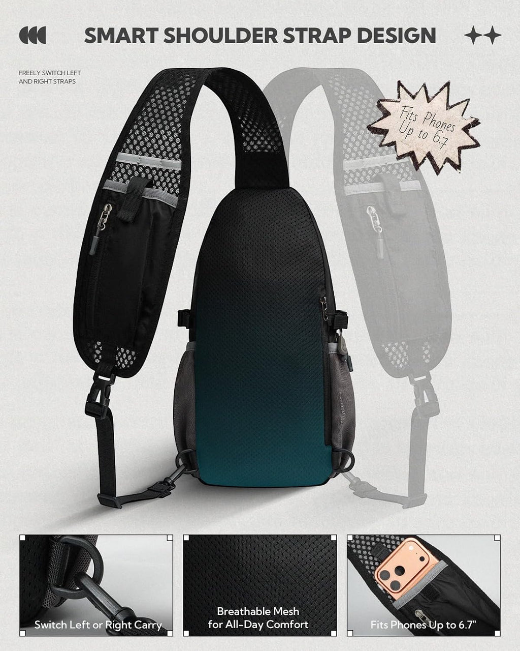 WATERFLY Packable Sling Bag RFID Travel Crossbody Backpack for Women Men