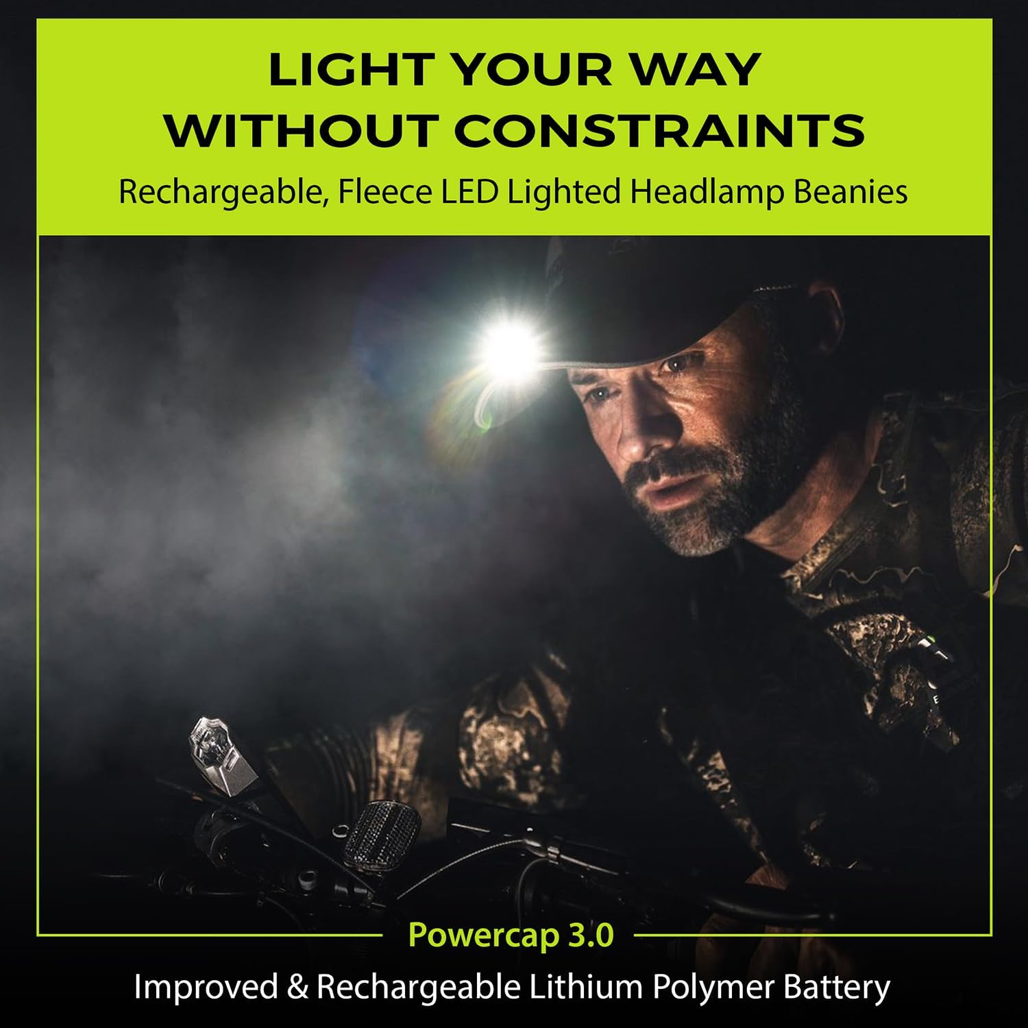 LED Hat Light - POWERCAP Baseball Cap with Light Built in - LED Cap Visor Light with Bright Headlight and IPX4 Rating