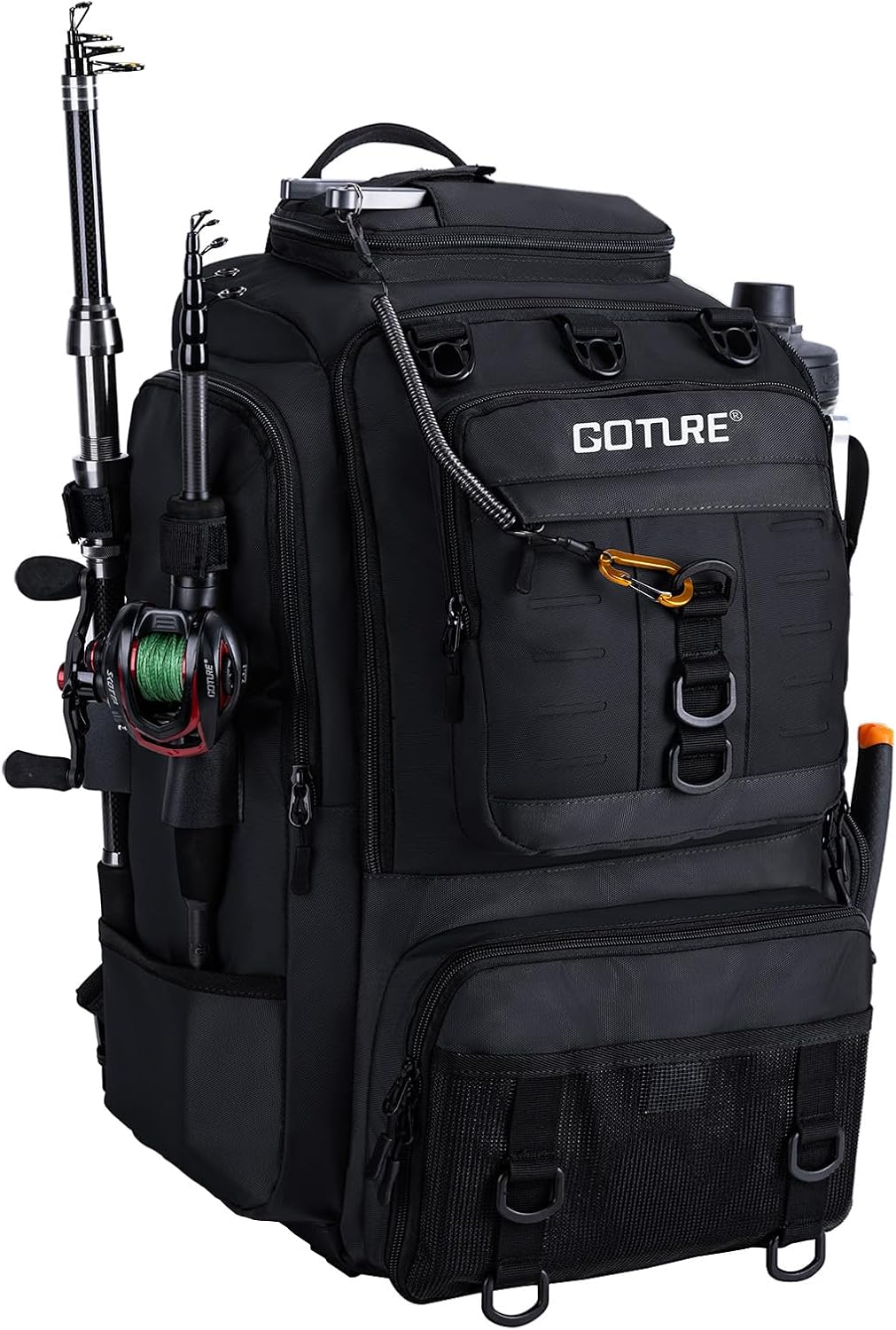 Goture 40L Fishing Tackle Backpack Black w/Cooler & Rain Cover Saltwater