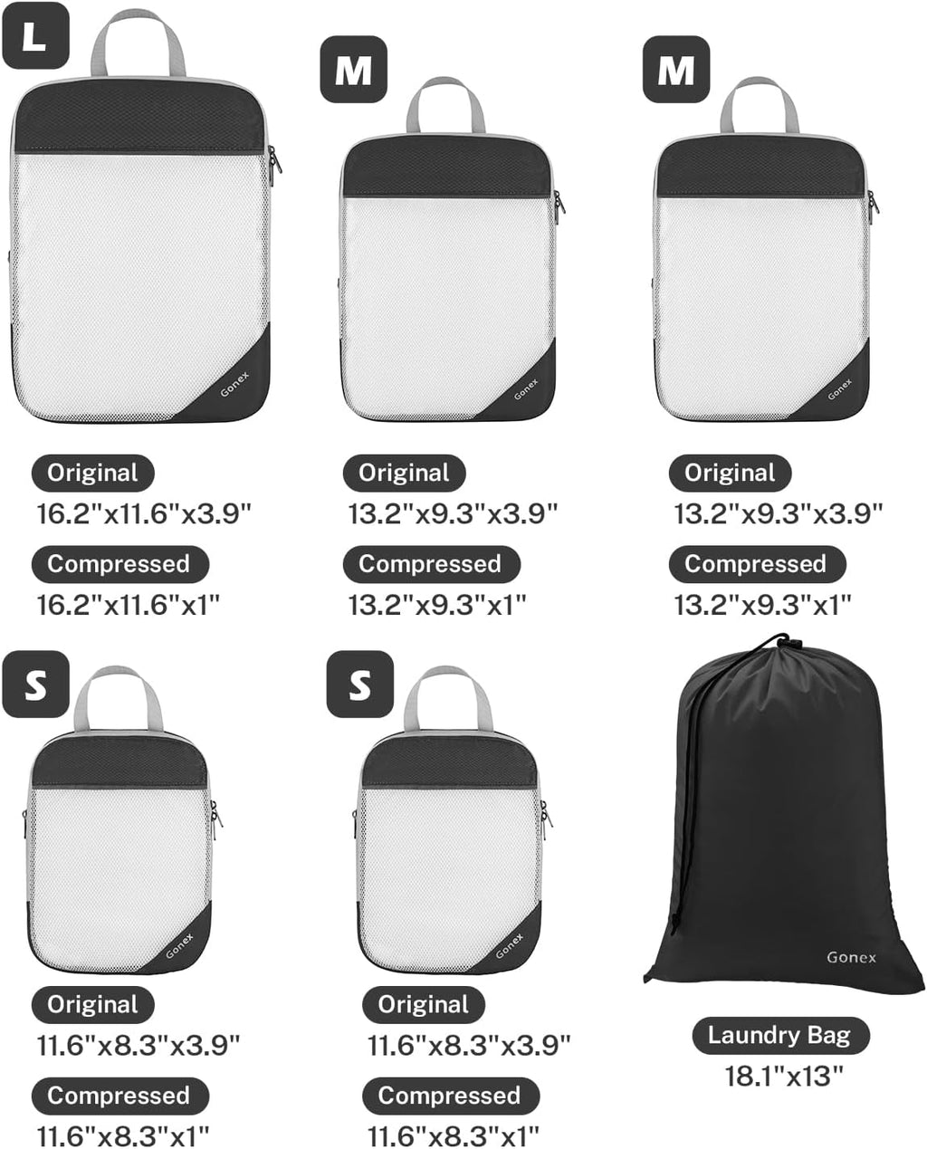 Gonex Compression Packing Cubes for Travel, Mesh Bags Luggage Organizers