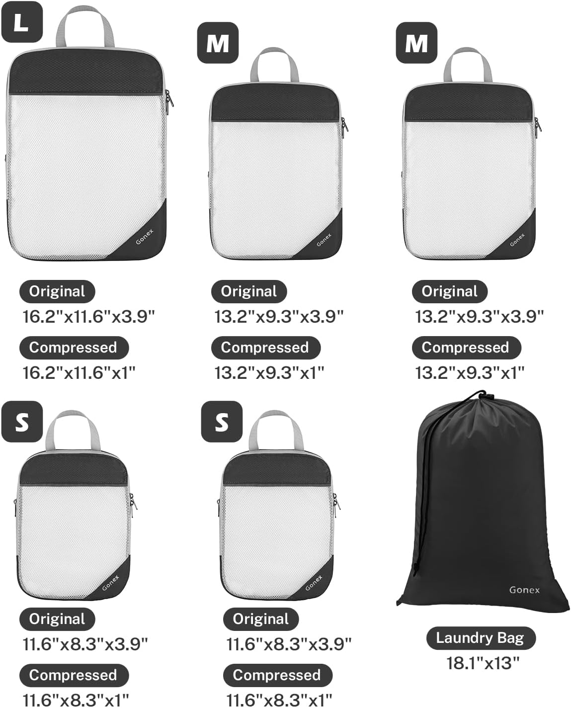 Gonex Compression Packing Cubes for Travel, Mesh Bags Luggage Organizers