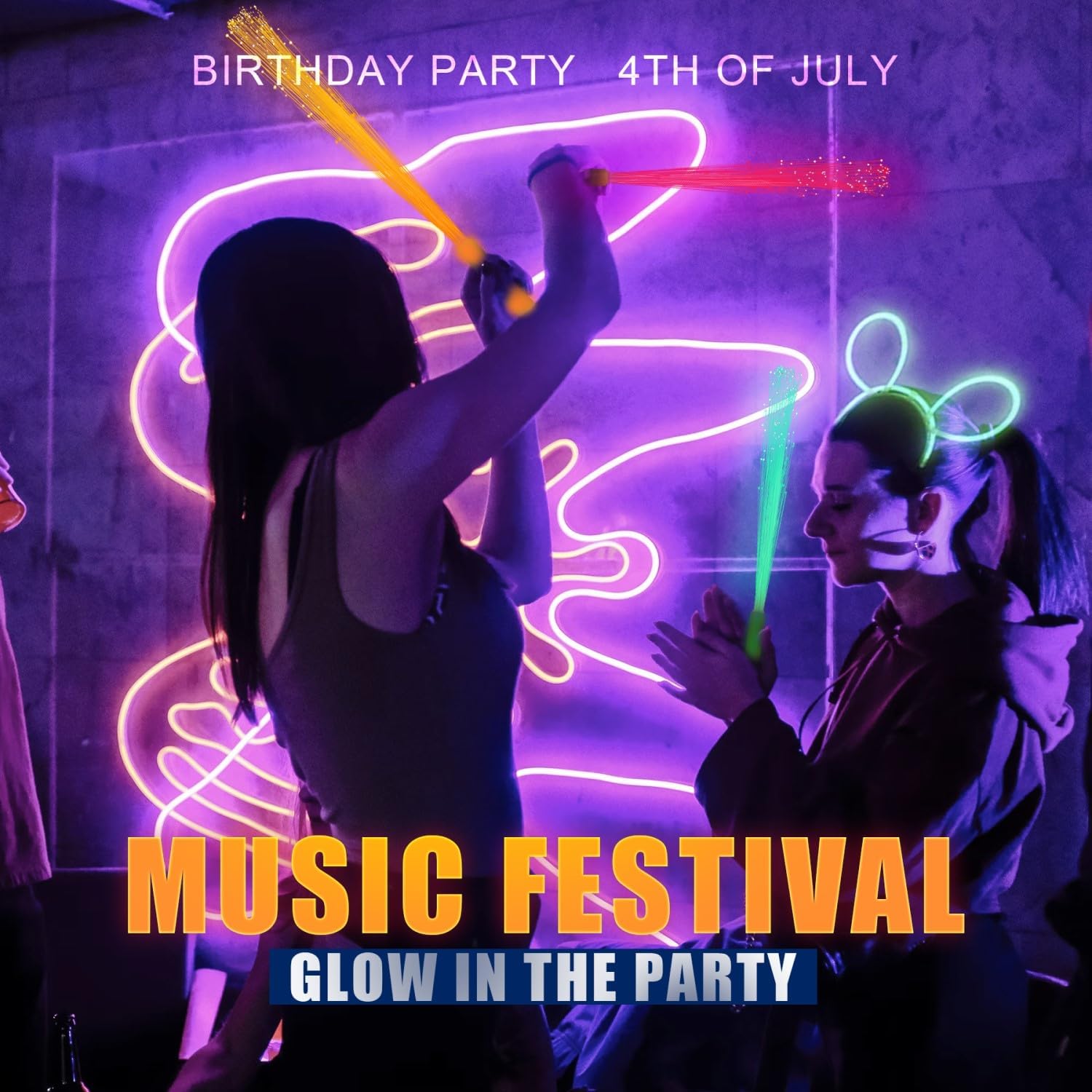 48 PCS Glow Fiber Wands Sticks LED Light Wands 3 Modes Flashing Fiber Optic Light Rod Bulk Fiber Optic Wands for Mardi Gras Halloween Christmas Bar Birthday Wedding Party Supplies