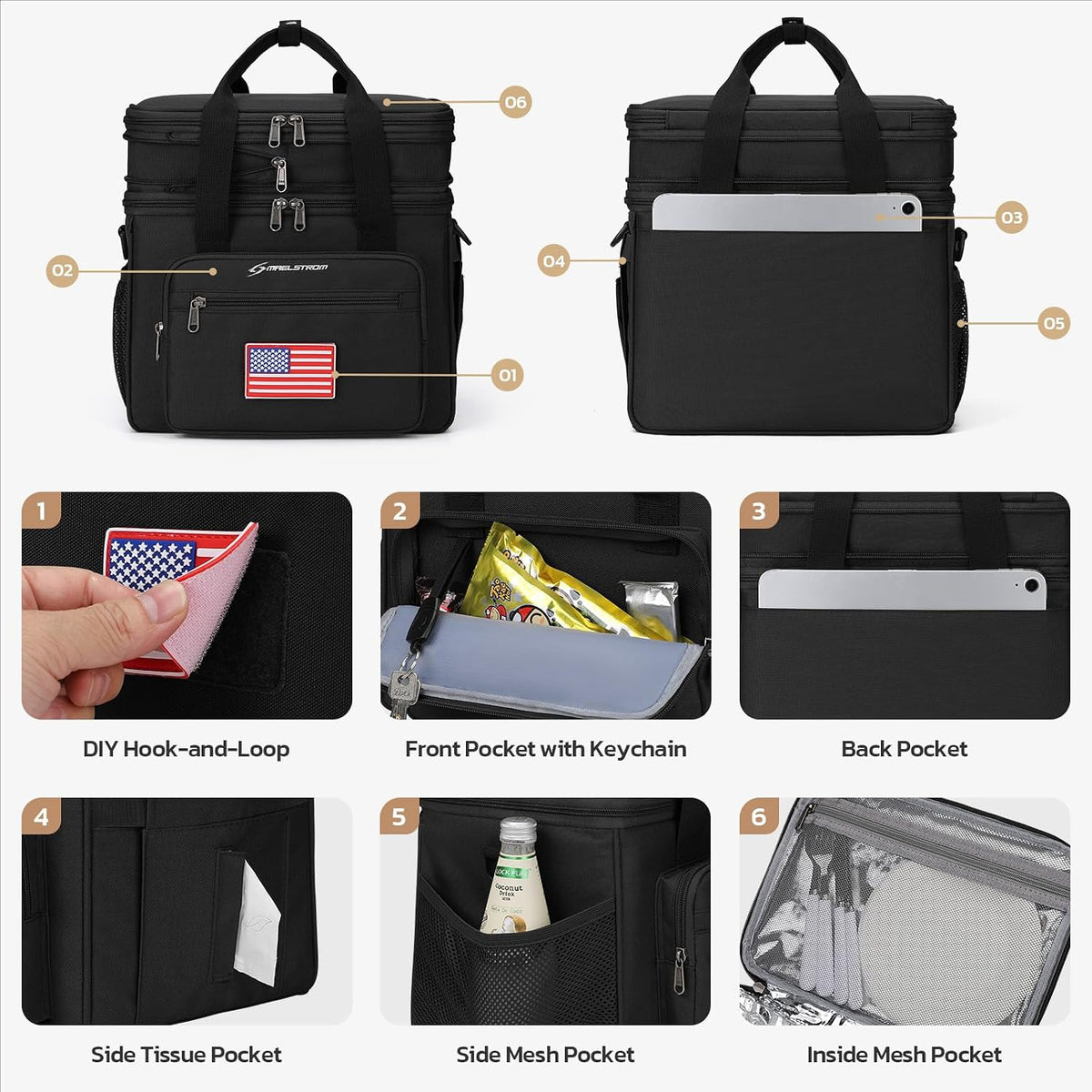 Maelstrom 23L Insulated Lunch Box, Expandable Double Deck Cooler Bag