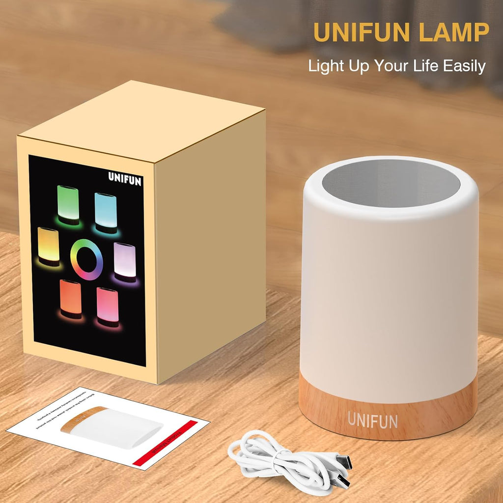 UNIFUN Bedside Touch Lamp Rechargeable Dimmable RGB LED Table Night Light