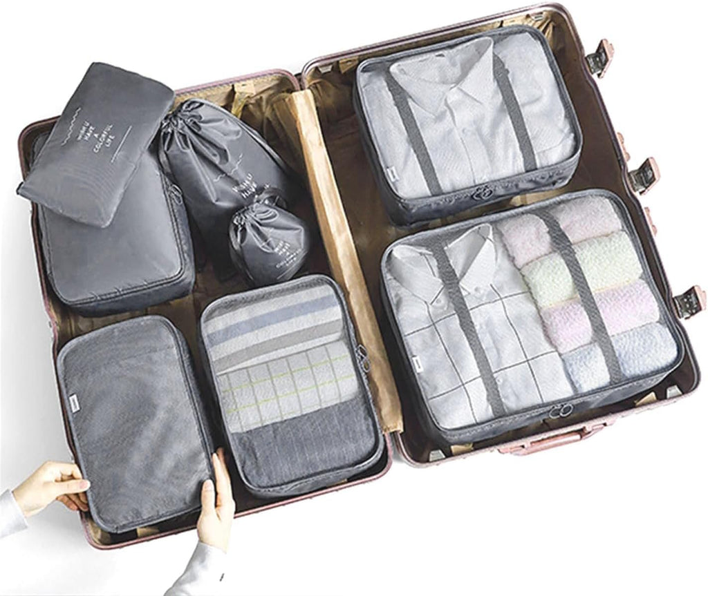 LANSKLBD 6/8 Set Packing Cubes for Suitcases Travel Luggage Packing Organizers,Travel Accessories Essentials Luggage Organizer with Shoe/Tioletry/Laundry Bag (Grey, 8 set)