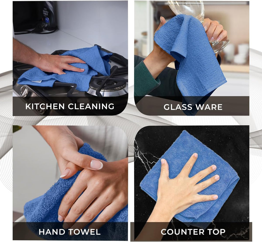 Avalon Towels Cotton Washcloths – (Pack of 60) Size 12x12 Inches, 100% Ring Spun Cotton, Soft & Absorbent Face Towels, Gym Towels, Hotel and Spa Quality, Reusable Fingertip Towels (Blue)