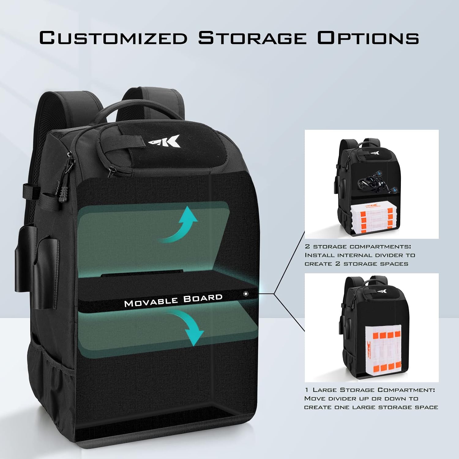 KastKing KarryAll Fishing Backpack with Rod Holder 4 Tackle Boxes, 40/26L