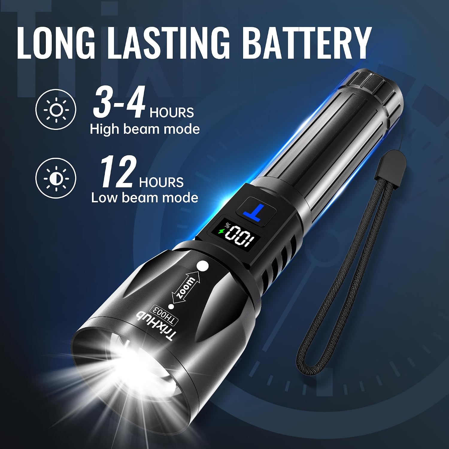 TrixHub Rechargeable Flashlights High Lumens 2Pack, 5Mode Flash Light with LCD Digital Display, Super Bright Adjustable Tactical Flashlight, High Powered LED Handheld Flashlight for Home