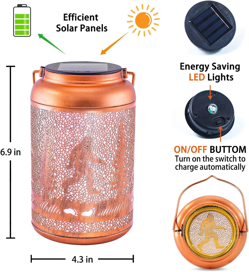 Bigfoot Solar Lanterns Outdoor Hanging Waterproof Solar Lights Big Foot Sasquatch Gifts for Men Women Metal Decorative LED Lanterns for Outside, Patio, Landscape, Yard Decor, Garden Decorations