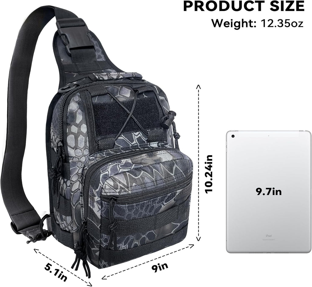 Kynzo Fishing Sling Backpack with Rod Holder, Water-Resistant Fishing Tackle Bag, Durable Shoulder Crossbody Pack for Freshwater Saltwater Fishing
