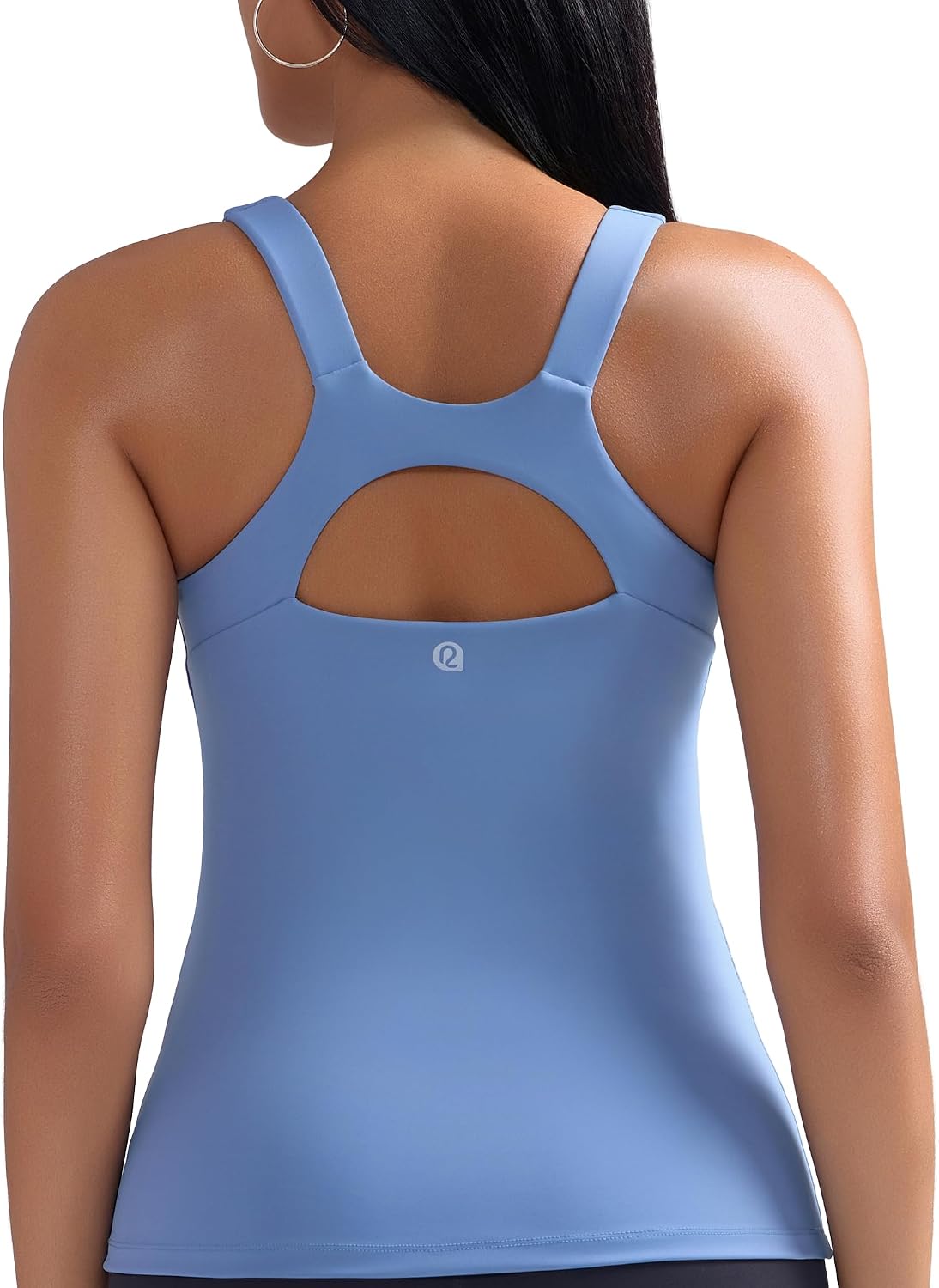 RUNNING GIRL Workout Tops for Women,Strappy Back Black Top with Built in Bras Camisole Yoga Crop Tank Tops Padded