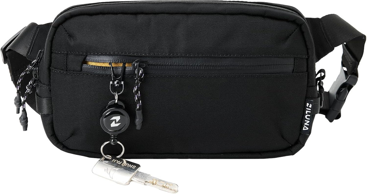 2L Sling Bag for Men & Women - Anti-Theft RFID Blocking Fanny Pack with Lockable Zippers, Water Resistant Lightweight Crossbody Bag for Travel Hiking Running Gym Walking Daily Use(X-Black)