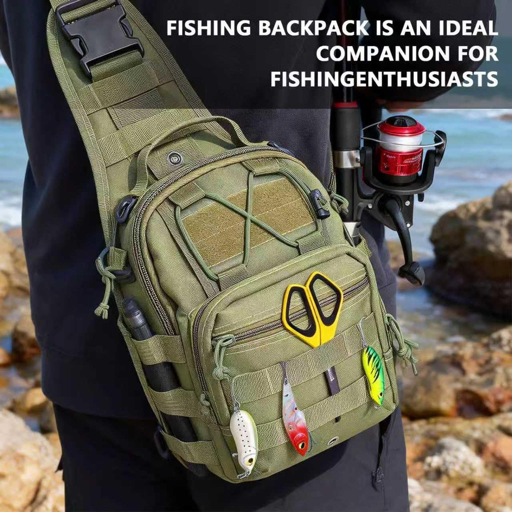Fishing Backpack Small Fishing Tackle Storage Bag with 3 Methods of Carrying Large Capacity Sling Backpack for Outdoor Hiking Travel Hunting (Army Green)