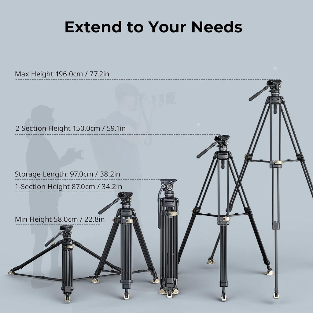 SmallRig AD-Pro8 FreeBlazer Counterbalance Carbon Fiber Video Tripod Kit, 77" Video Tripod with 6-Step Counterbalance, 4-Step Pan/Tilt Hydraulic Damping, 2 Mid-level Spreaders, Max Load 17.6lbs - 4465