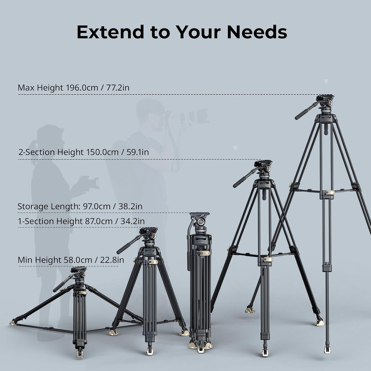 SmallRig AD-Pro8 FreeBlazer Counterbalance Carbon Fiber Video Tripod Kit, 77" Video Tripod with 6-Step Counterbalance, 4-Step Pan/Tilt Hydraulic Damping, 2 Mid-level Spreaders, Max Load 17.6lbs - 4465
