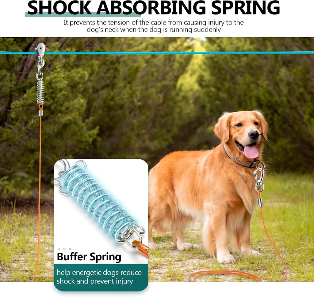 Professional Dog Runner Trolley System，Heavy Duty & Adjustable 50ft Dog Zip Line with 10ft & 15ft Tie Out for Large Dogs Up to 250lbs, Chew Proof Dog Run Cable for Yard, Camping & Outdoor Adventure