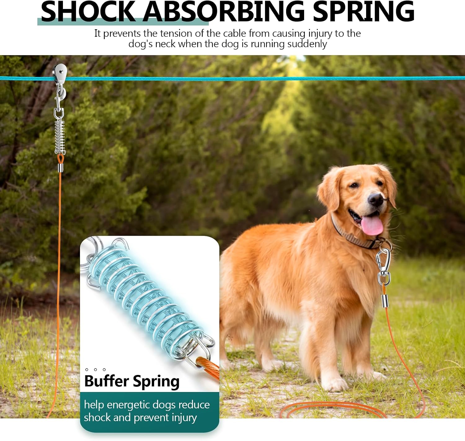 Professional Dog Runner Trolley System，Heavy Duty & Adjustable 50ft Dog Zip Line with 10ft & 15ft Tie Out for Large Dogs Up to 250lbs, Chew Proof Dog Run Cable for Yard, Camping & Outdoor Adventure