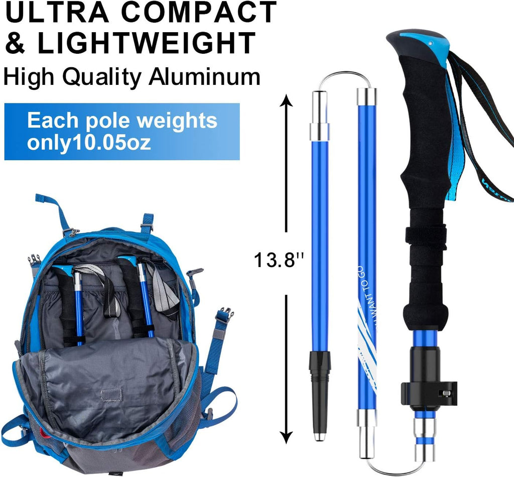 BISINNA Lightweight Collapsible Trekking Poles Folding Hiking Sticks | 2pc set,Aircraft-Grade Aluminum ,Quick Lock System ,EVA grip Telescopic Adjustable Walking Stickls for Men Women Seniors