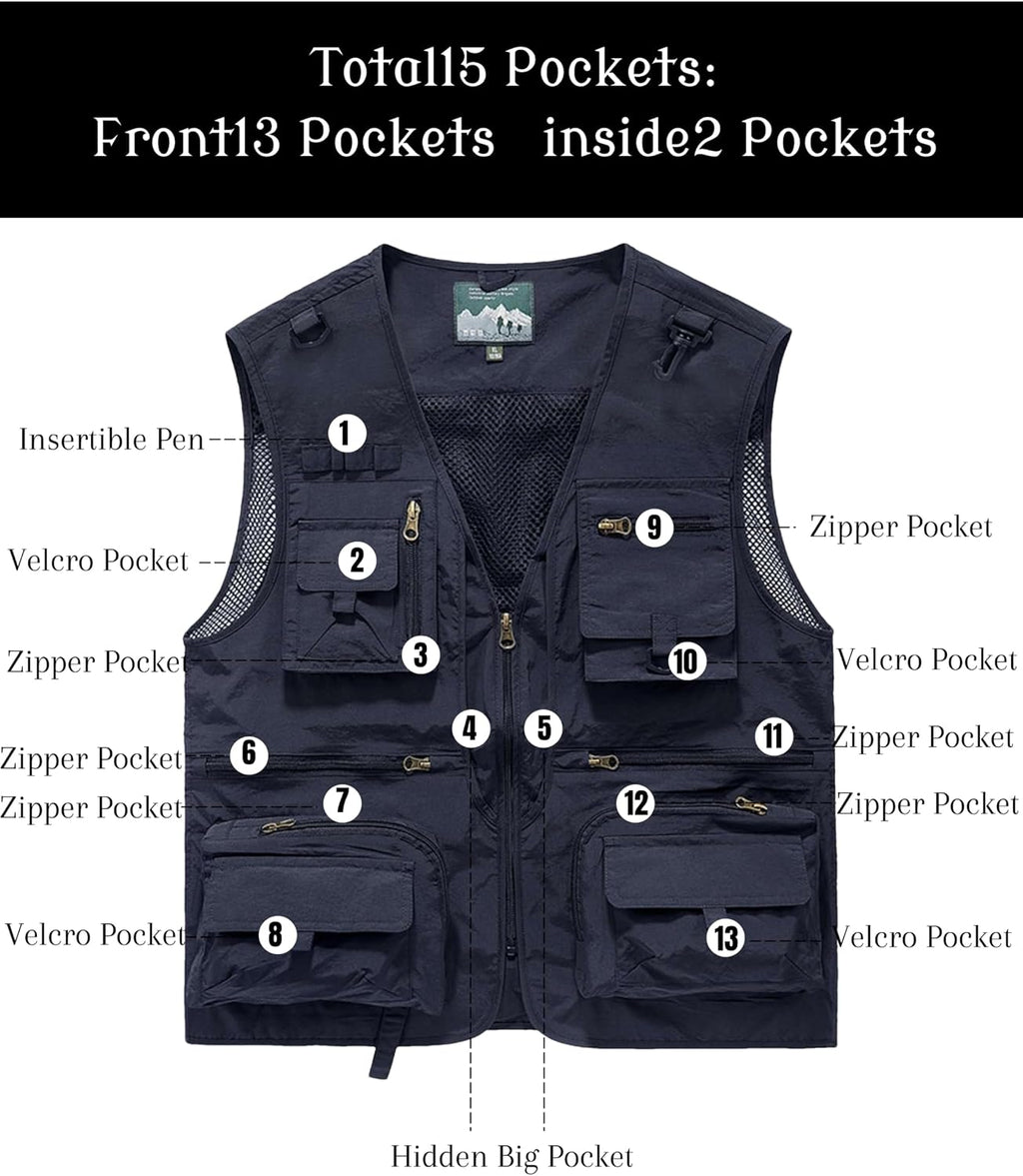 Men's Lightweight Mesh Fishing Vest Utility Outdoor Multi-Pocket Hunting Cargo Vest