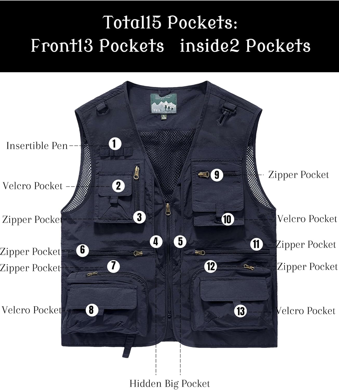 Men's Lightweight Mesh Fishing Vest Utility Outdoor Multi-Pocket Hunting Cargo Vest