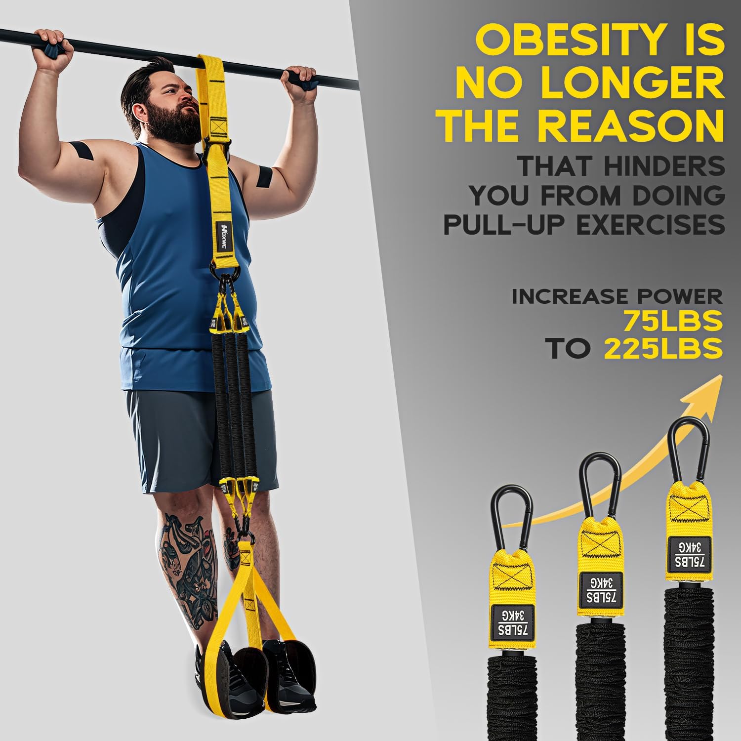 HOXWC Pull Up Assistance Bands, Adjustable Heavy Duty Resistance Band for Pull Up, 3 Pull Up Bands, Comfortable Fabric Feet/Knee Rest, Assistance Bands for Pull-Up, Home Fitness, Body Stretching