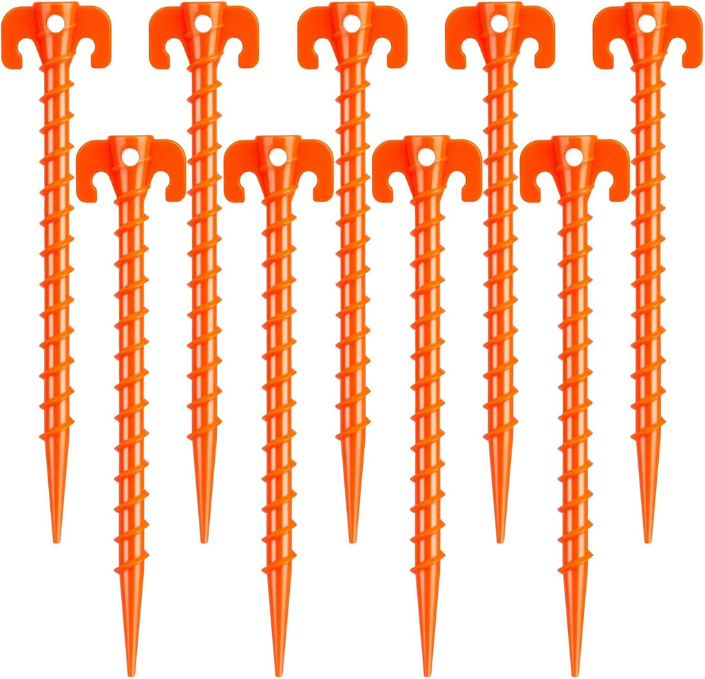 15 Pack Plastic Spiral Tent Stakes - 10 Inch Heavy Duty Screw-in Sand Anchors Pegs - Windproof Plastic Ground Anchor Stakes for Secure Tents, Inflatables, Canopies, Tarps, Garden Structures