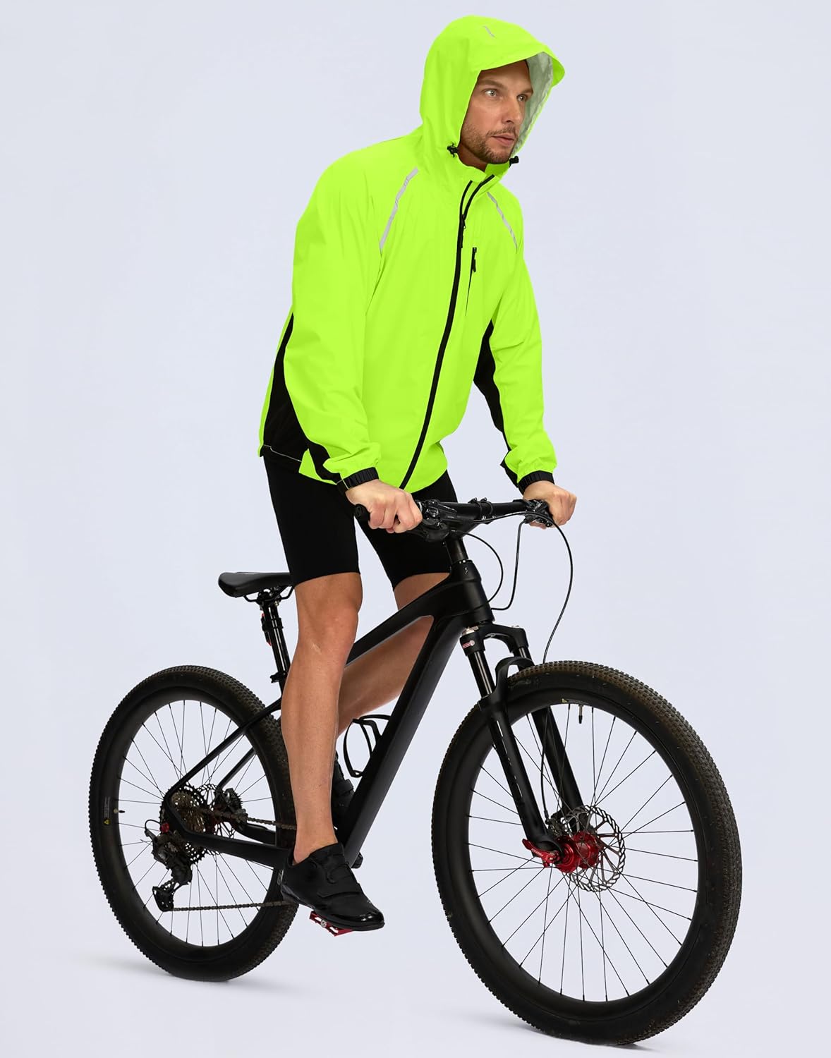 Bikewa Men's Cycling Rain Jackets Waterproof Running Bike Windbreaker Lightweight Packable Hooded Jacket