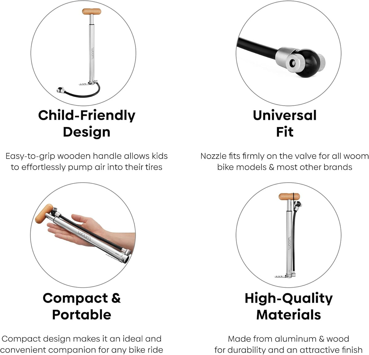 woom Airflo Kids Bike Pump, Mini Tire Pump, Presta & Schrader